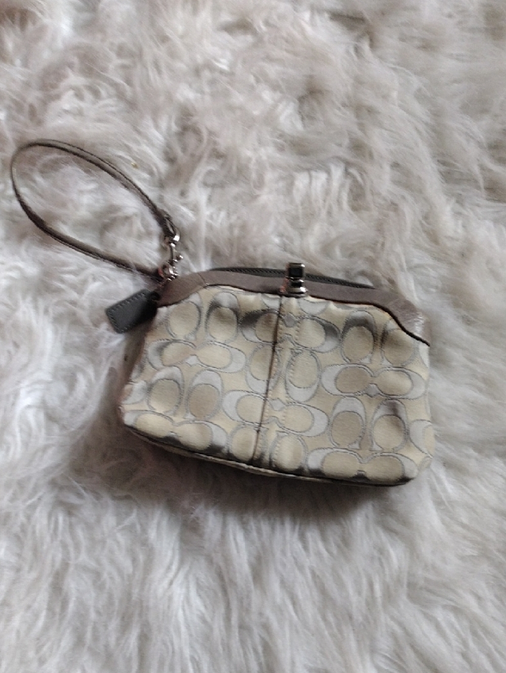 Coach Signature Canvas Wristlet in Taupe and Silver Metallic Trim - Picture 4 of 11